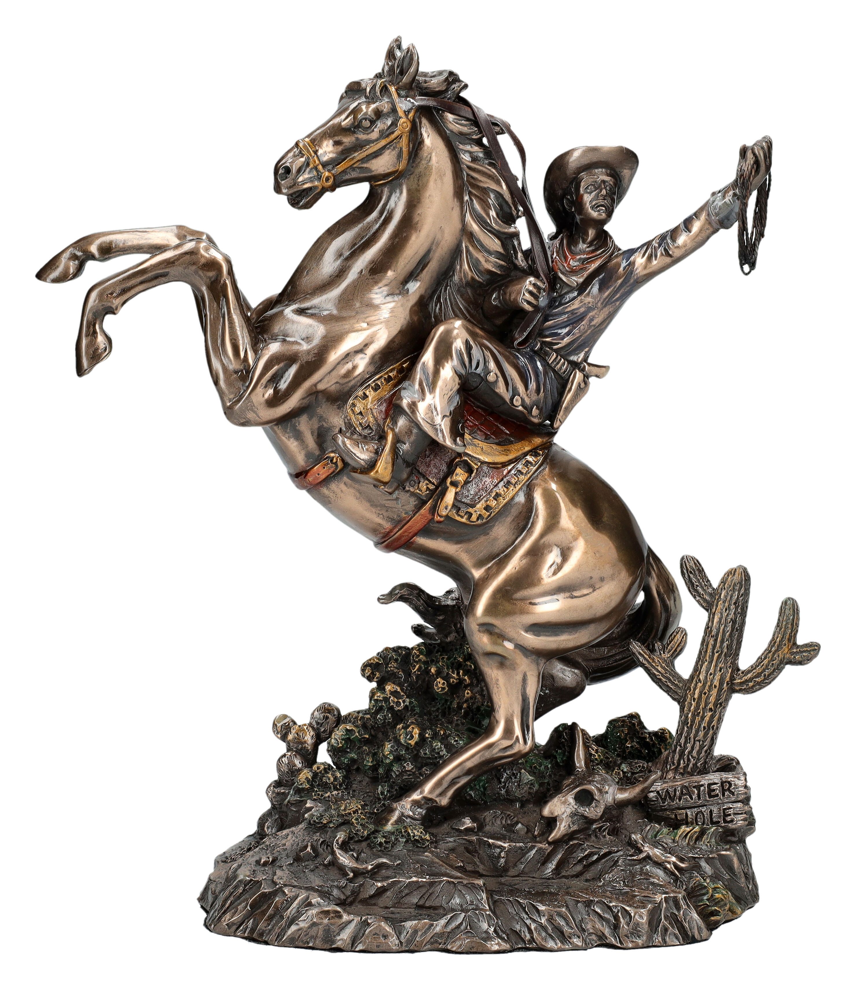 Dekofigur Cowboy Figur mit Lasso auf Pferd - Western Dekofigur Wilder Westen Pfe