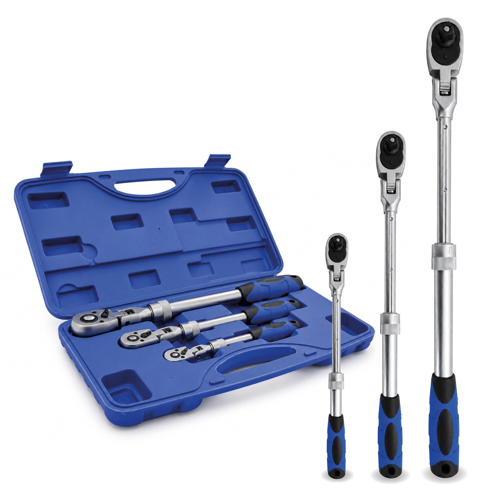 Bituxx Ratsche Gelenk Teleskop Ratschen Set 3-tlg. 1/2 Zoll 3/8 Zoll 1/4 Zoll (Set, 3 St., MS-17465)