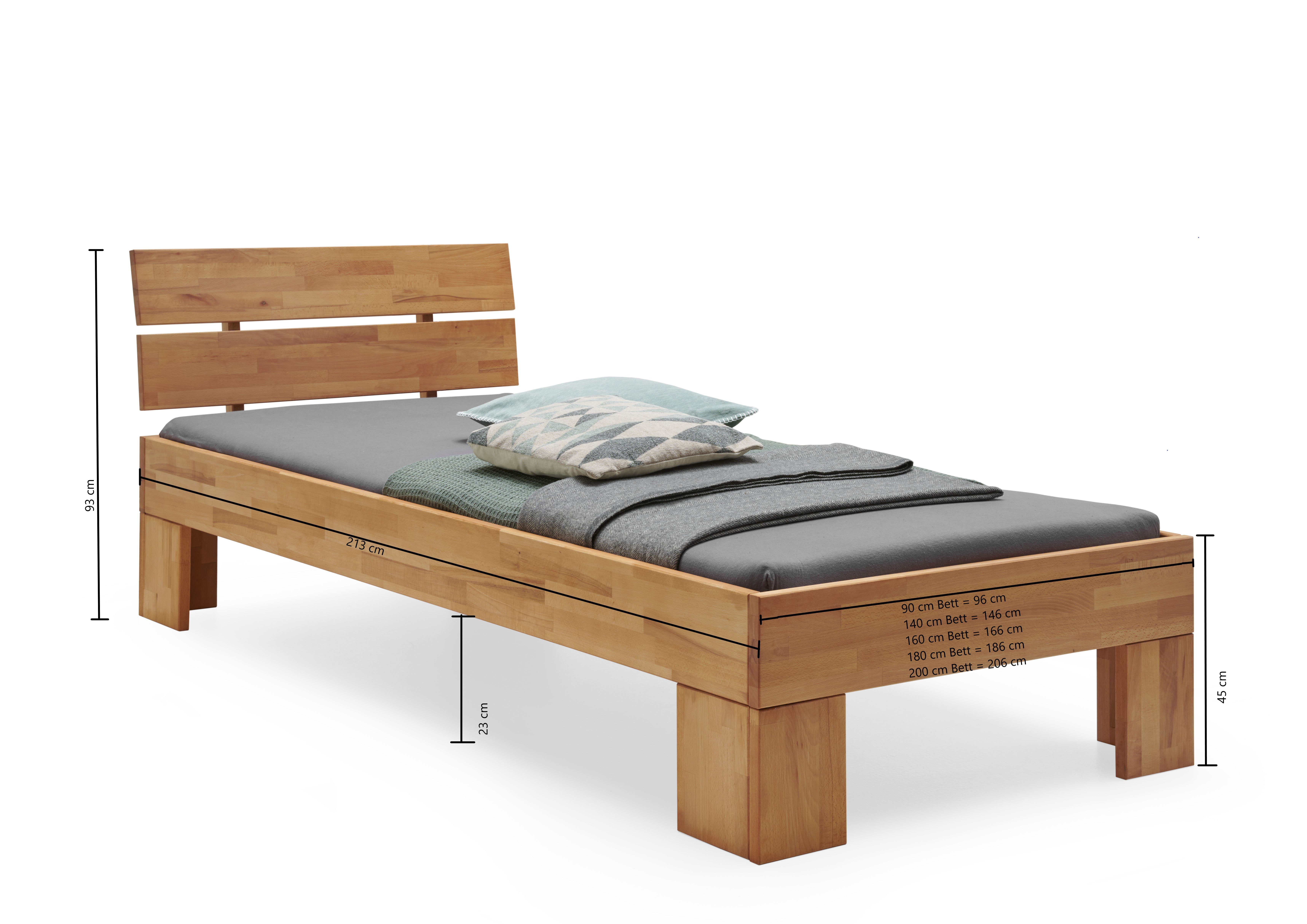 Home affaire Massivholzbett Modesty II, Made in Europe (hohe Belastbarkeit: 200kg je Seite), aus massiver Kernbuche, in verschiedenen Breiten, mit Metallbeschlägen