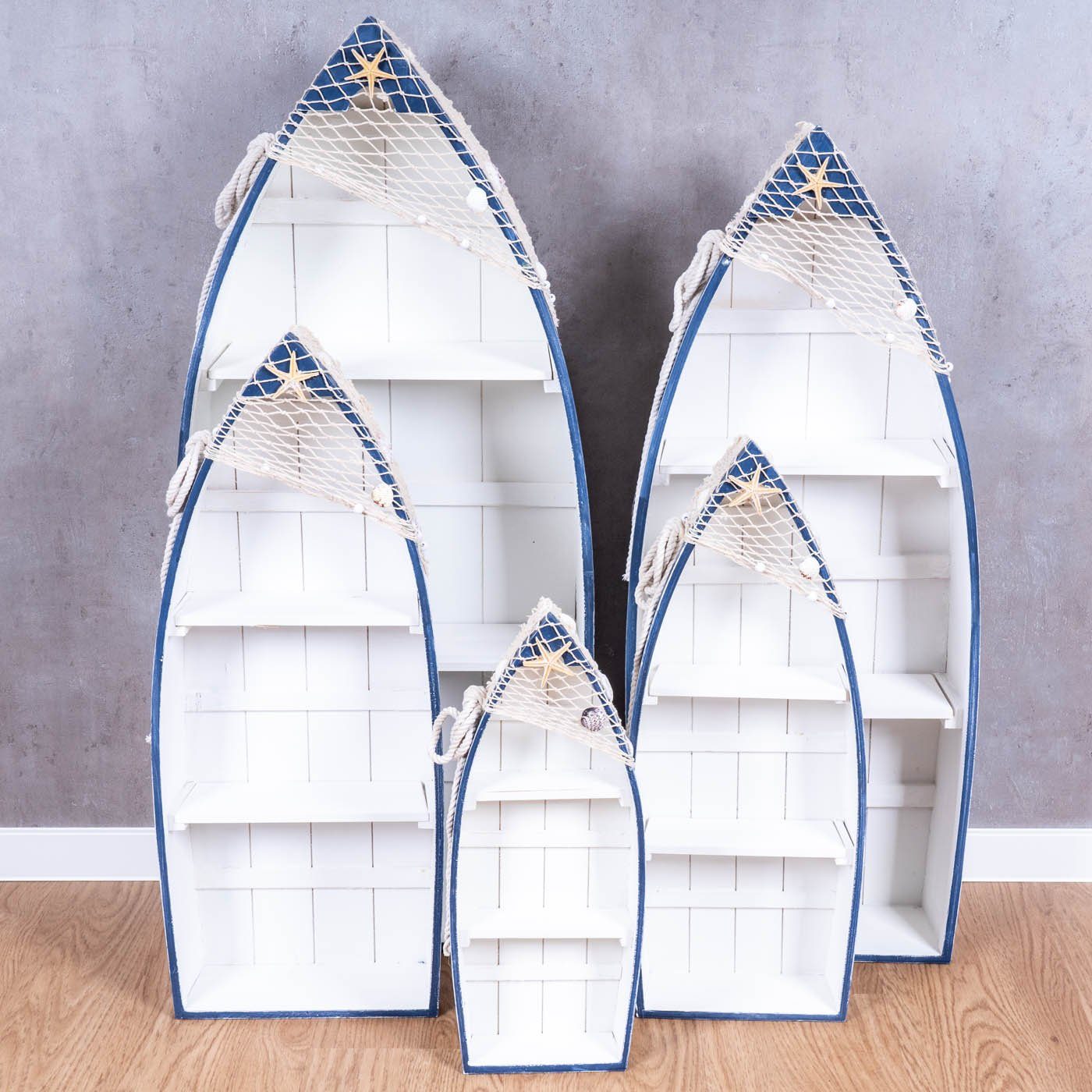 Levandeo® Standregal, 5er Set Regale H48-102cm Boot Holz Maritim Blau Weiß Holzregal Deko