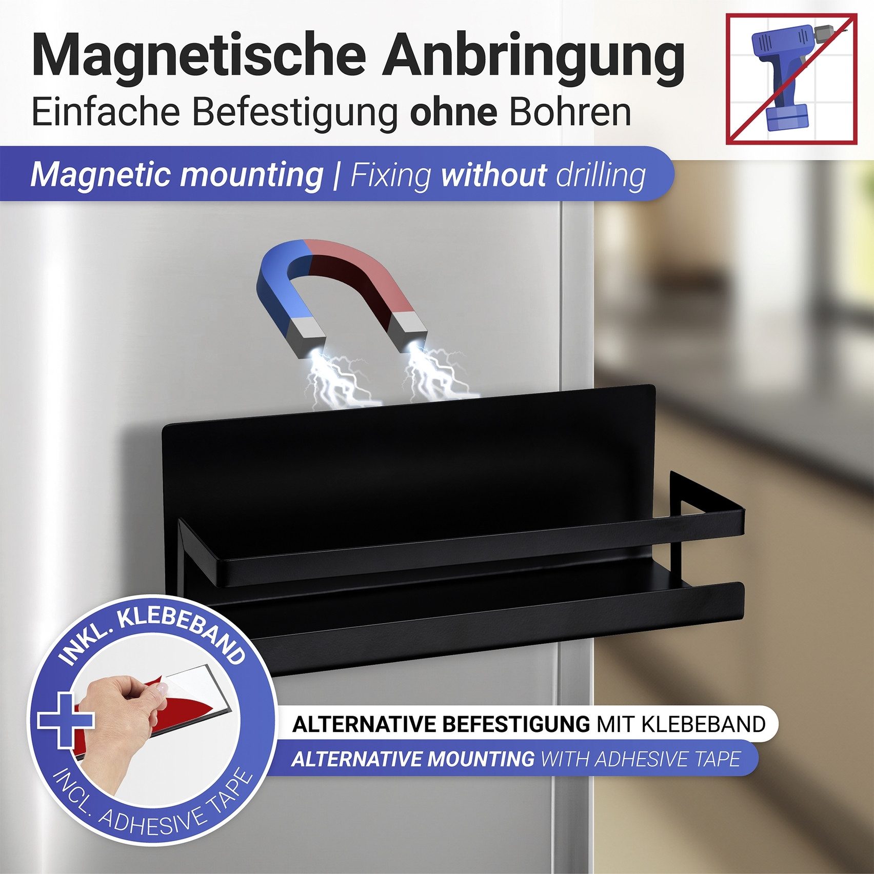 WENKO Gewürzregal Modell Ima, magnetisches Küchenregal, pulverbeschichtetes Metall