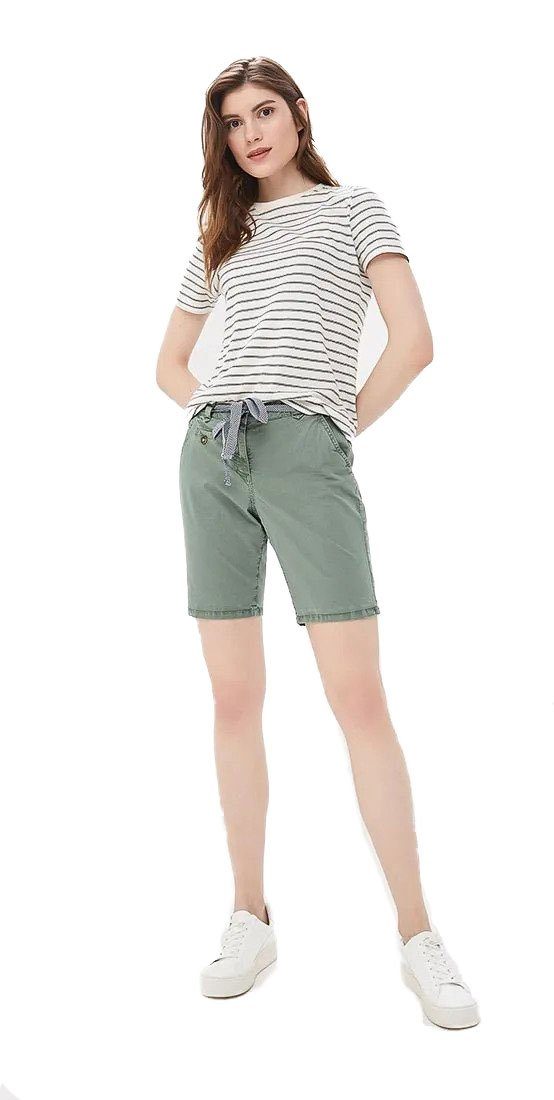 TOM TAILOR Chinoshorts Bermuda olive grün Bindegürtel, leicht elastisch