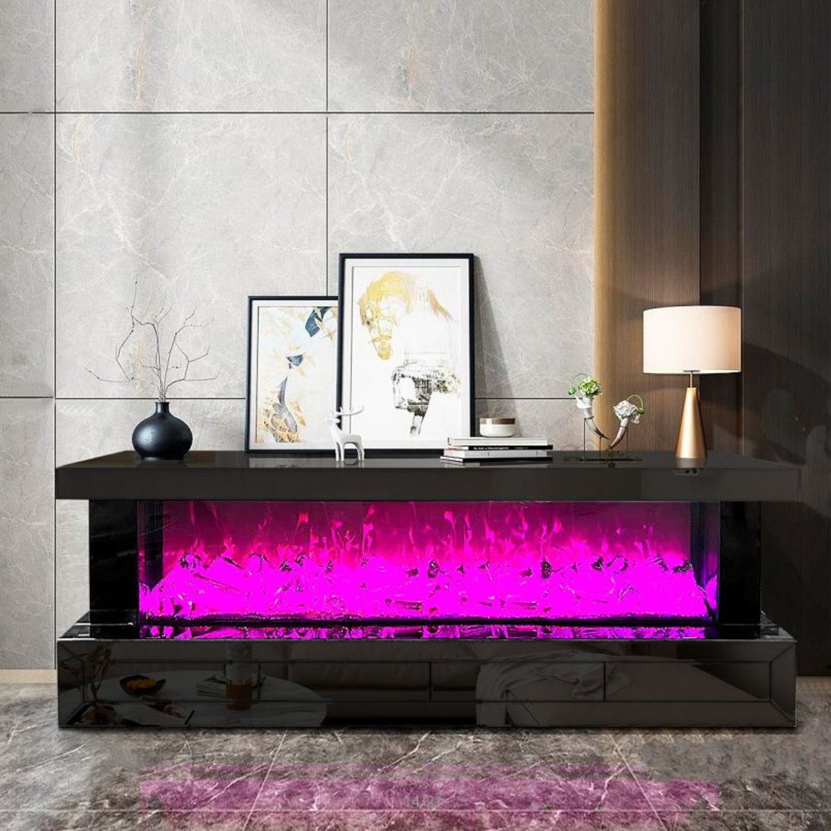 alesvelt TV-Schrank Luxus Sideboard Lumina Kamin Funktion LED 180cm (1-Schrank, 180x40x65cm) LED Kaminfunktion