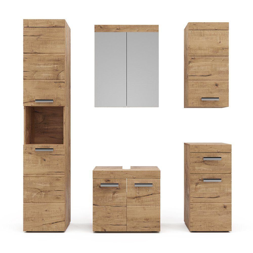 Vicco Badmöbel-Set Luna, Eiche, 5 Teile, günstig online kaufen