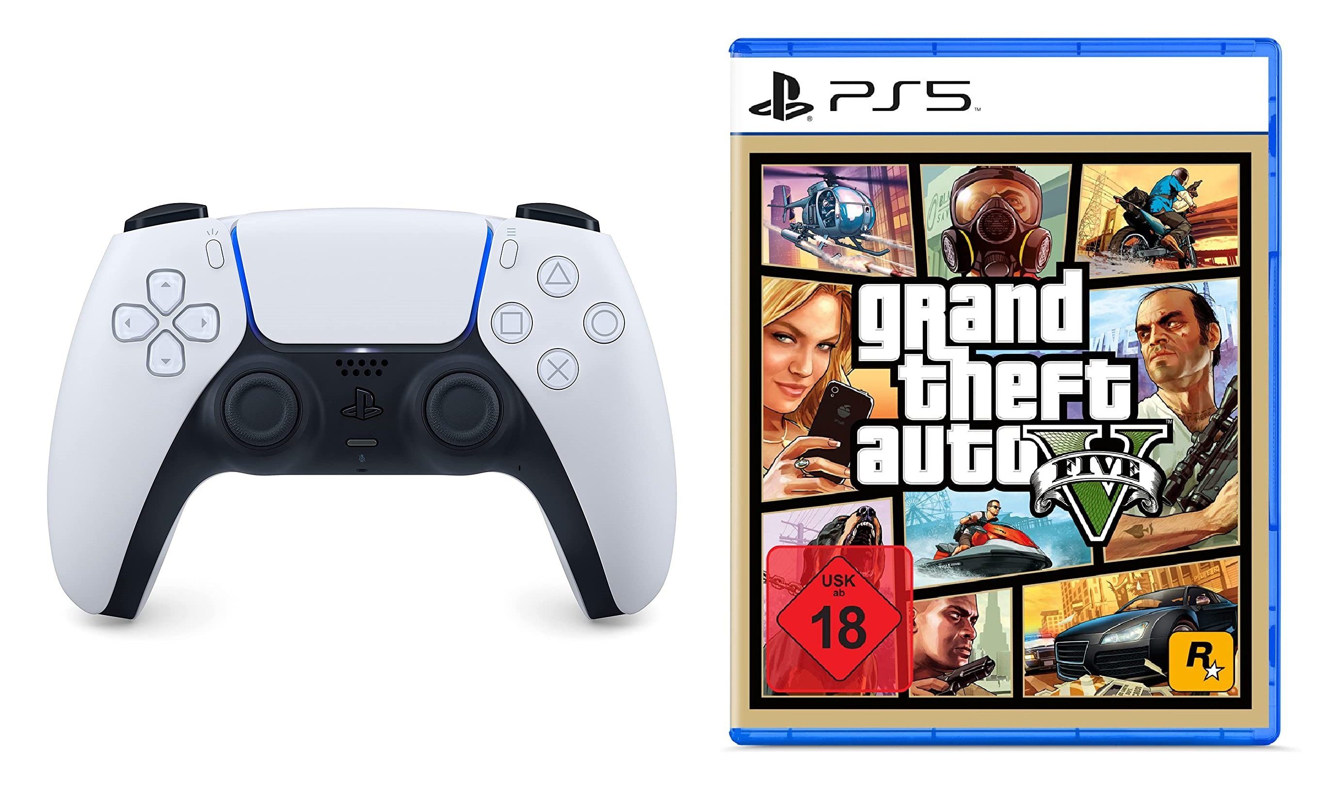 Playstation Playstation 5 Controller + GTA V PS5 Spiel - PlayStation 5-Controller (DualSense Wireless-Controller)