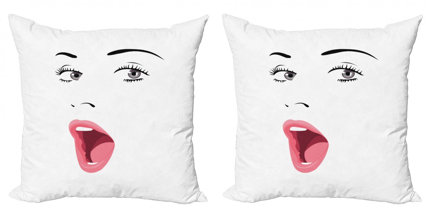 (2 Accent Digitaldruck, Modern Gesichtsausdruck Stück), Doppelseitiger Lippen Kissenbezüge Überrascht Abakuhaus