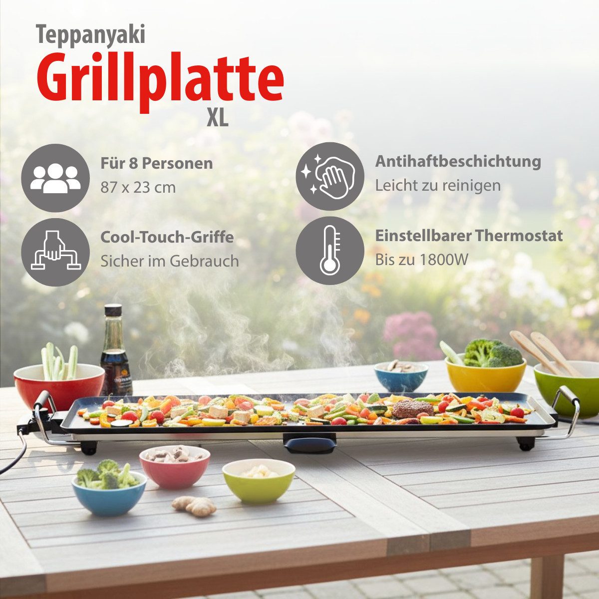Alpina Grillplattenaufsatz alpina Grillplatte Teppanyaki XL, Aluminium