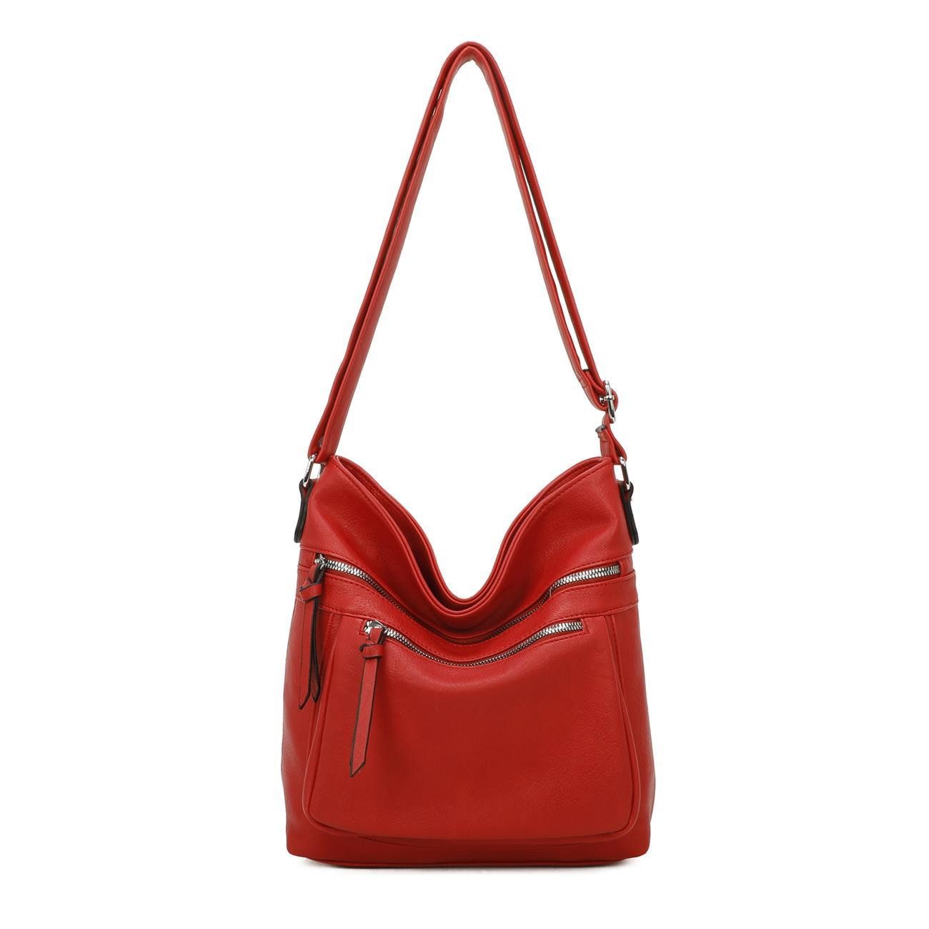 ITALYSHOP24 Schultertasche Damen Tasche Shopper Crossbody, als Handtasche, Umhängetasche, Hobo Bag tragbar