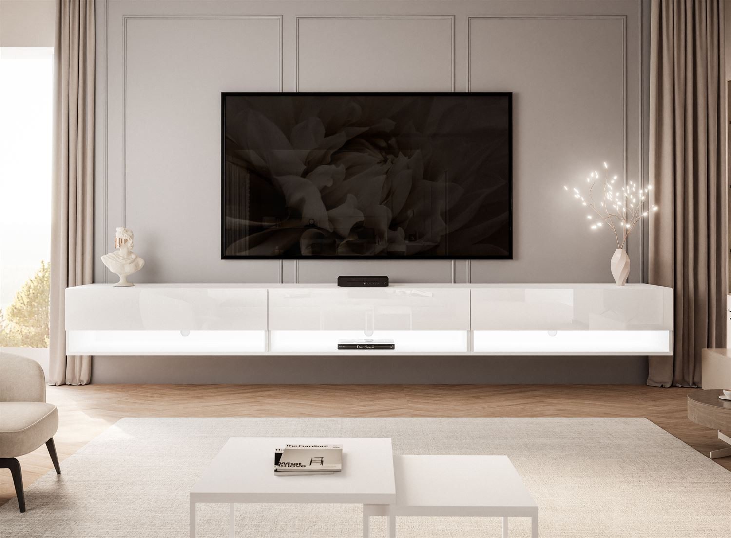 Lookway Lowboard CALANTE 270 cm RTV Hängeschrank mit LED-Beleuchtung