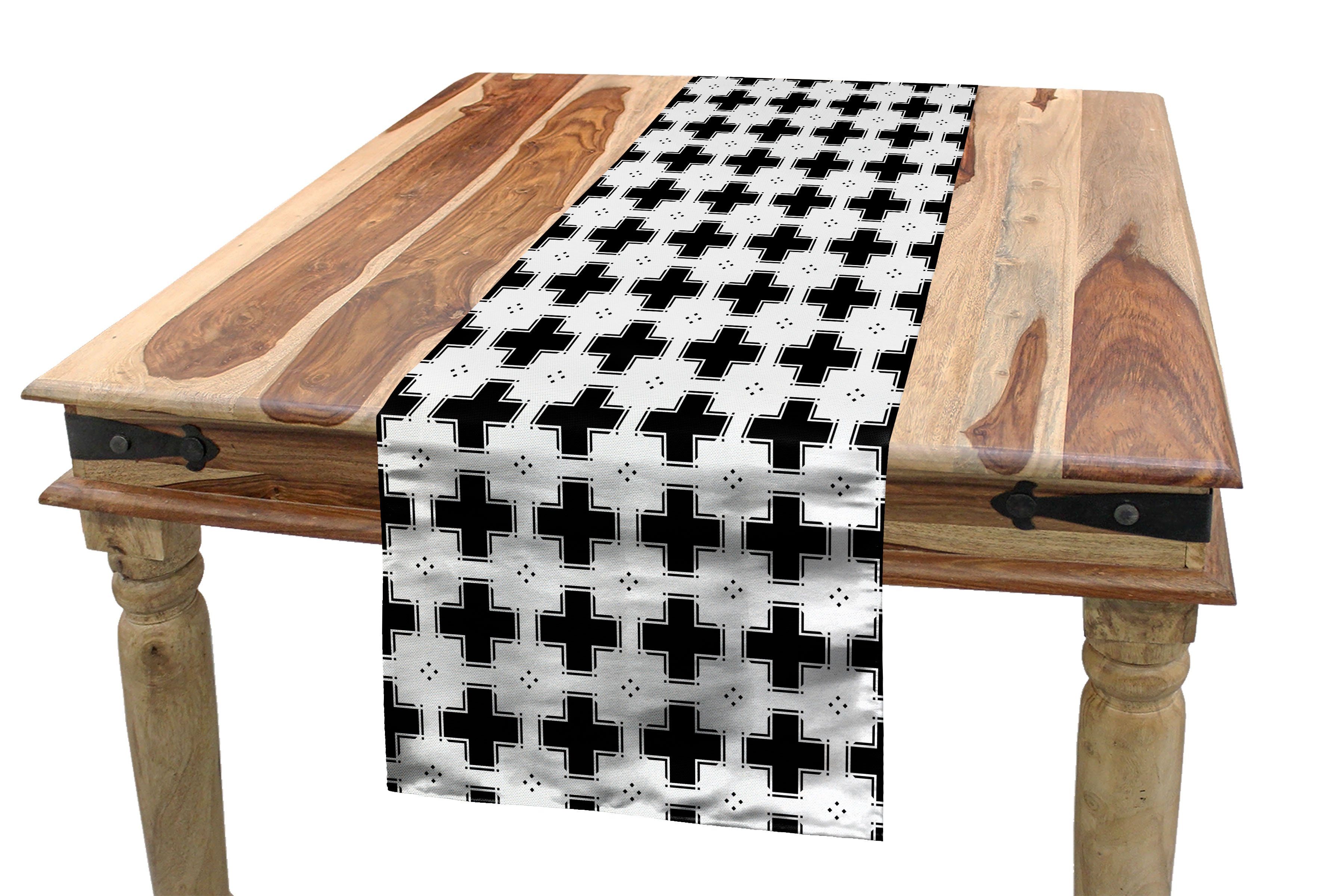 Abakuhaus Tischläufer Esszimmer Küche Rechteckiger Dekorativer Tischläufer, Gitter Dunkle Plus und weißes Quadrat