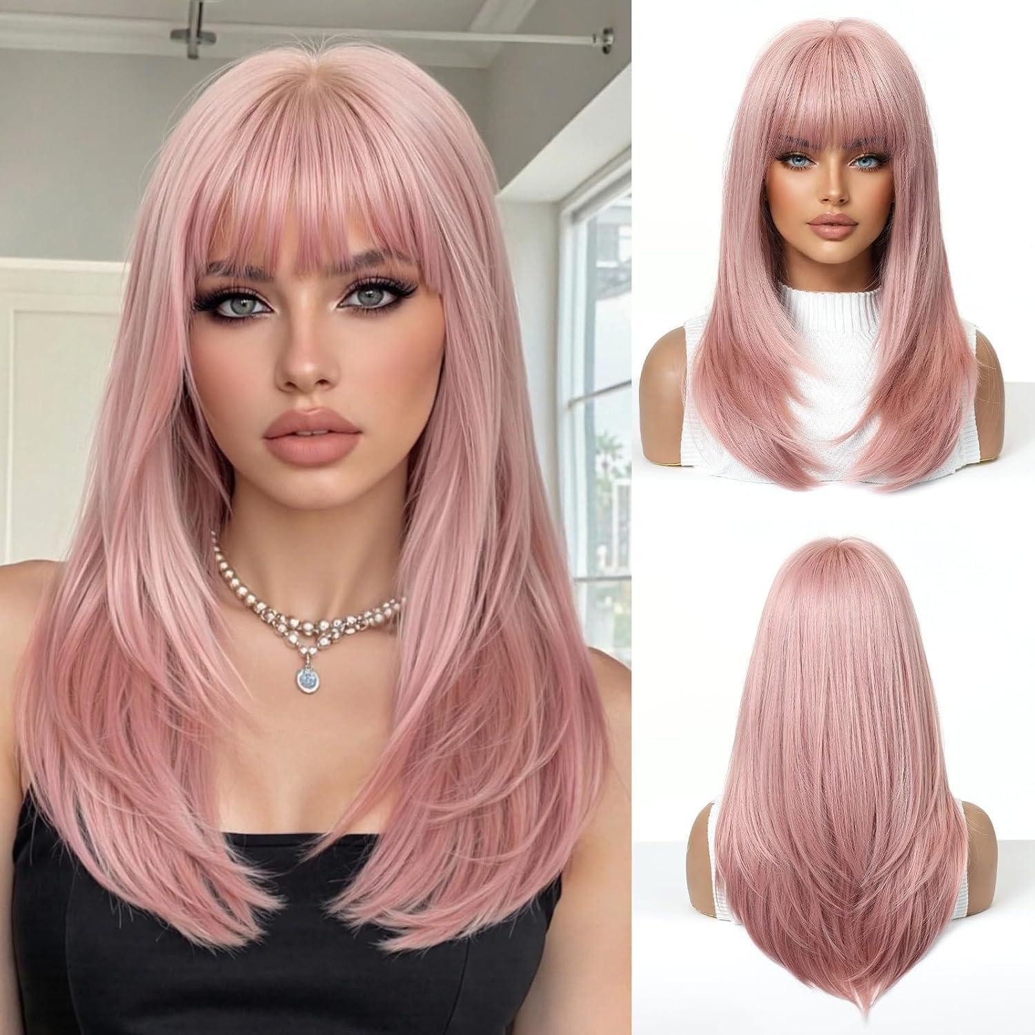 LuxusKollektion Kunsthaarperücke Perücke Frauen rosa Pony Haar Cosplay Party Rosa (1287-10)