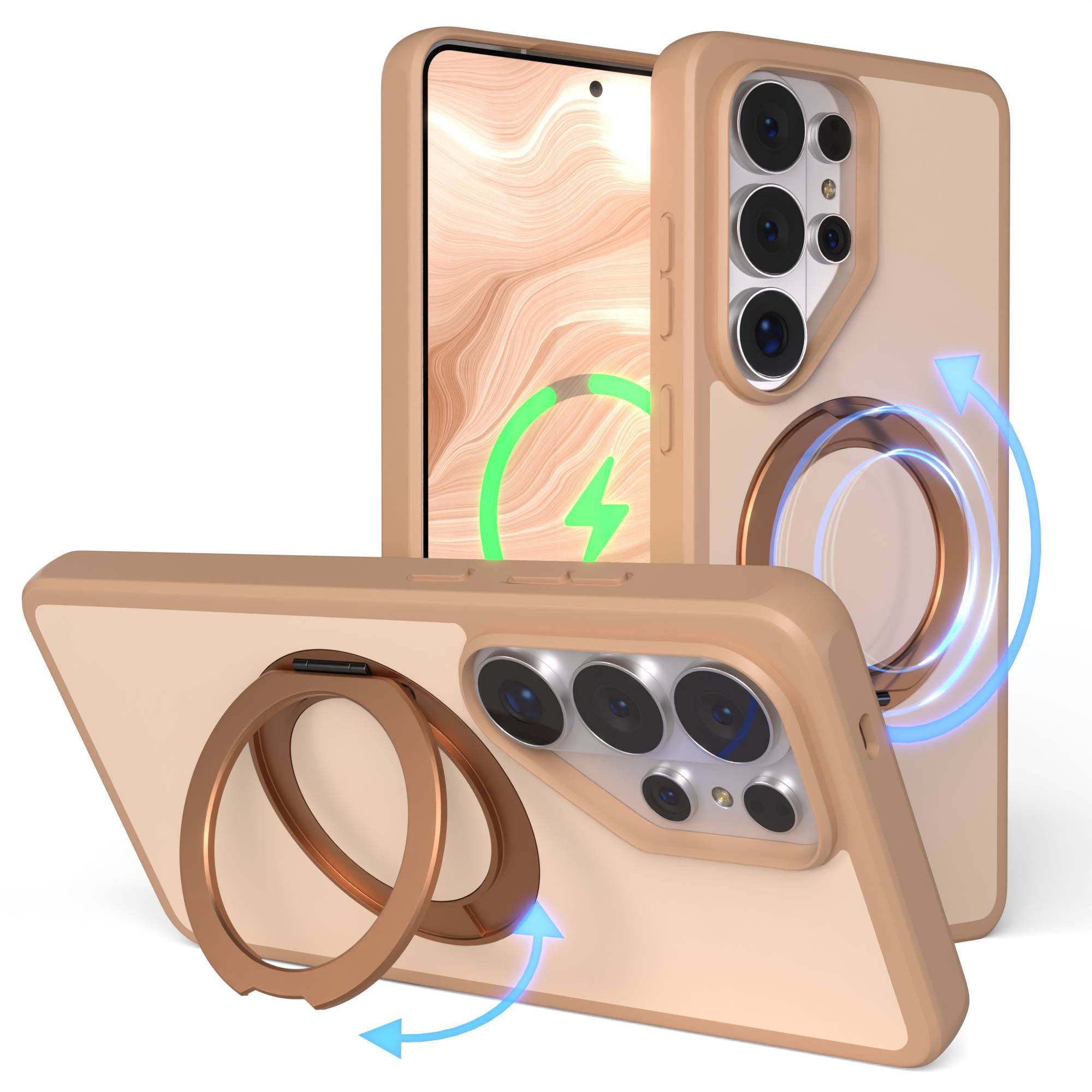 EAZY CASE Handyhülle Outdoor Galaxy S26 Ultra Case mit MagSafe Rotation Ring 6,9 Zoll, Outdoor Case mit Ring zum Aufstellen für Videos kratzfest in Braun