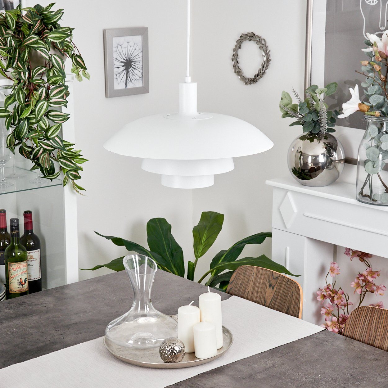 hofstein Hängeleuchte »Parona« moderne Hängelampe aus Metall in Weiß, ohne Leuchtmittel, Leuchte im skandinavischen Design (38cm), Höhe max. 114, 5cm, E27