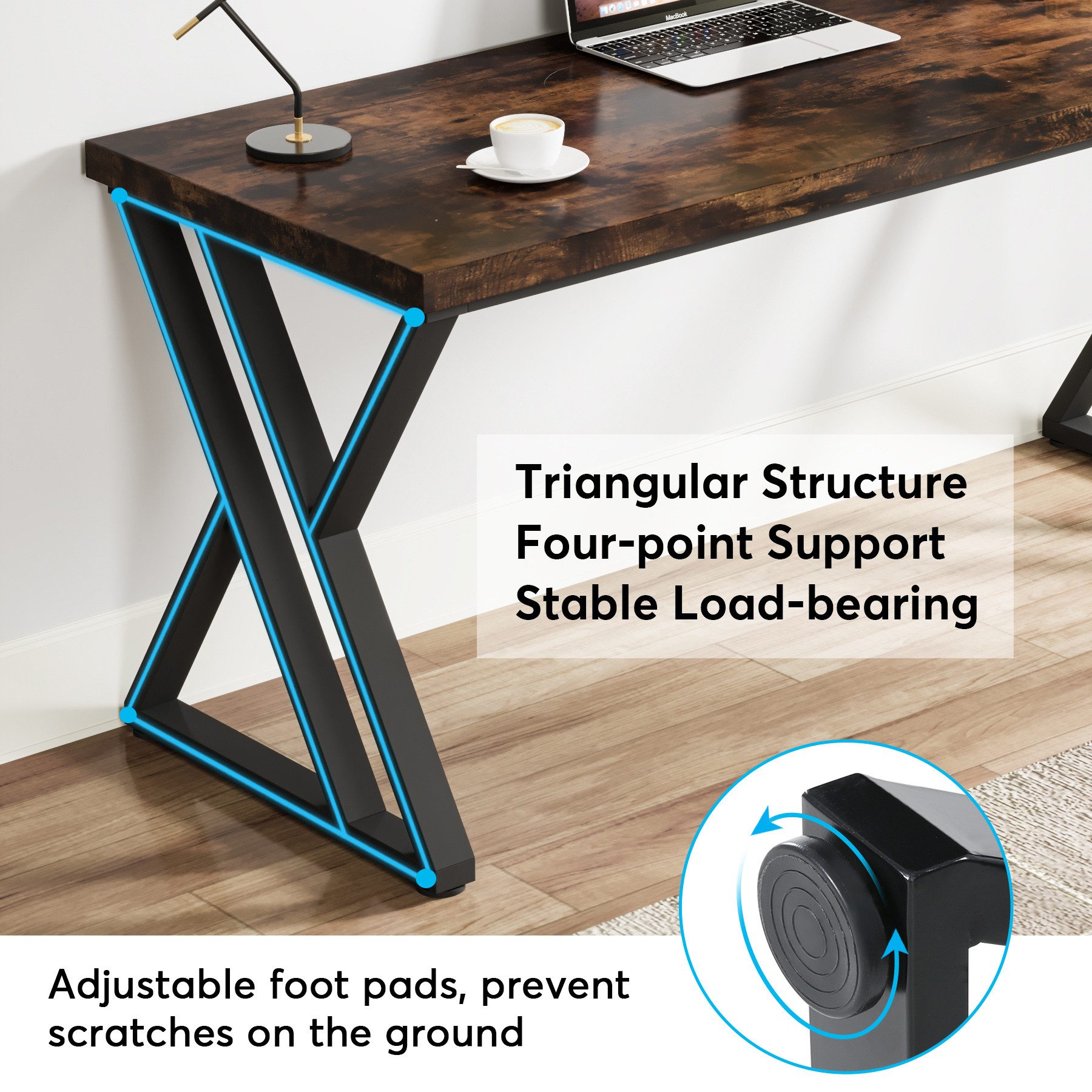 Tribesigns Schreibtisch 140 cm Industrie-Computertisch, Z-förmiger für Büro und Arbeitszimmer