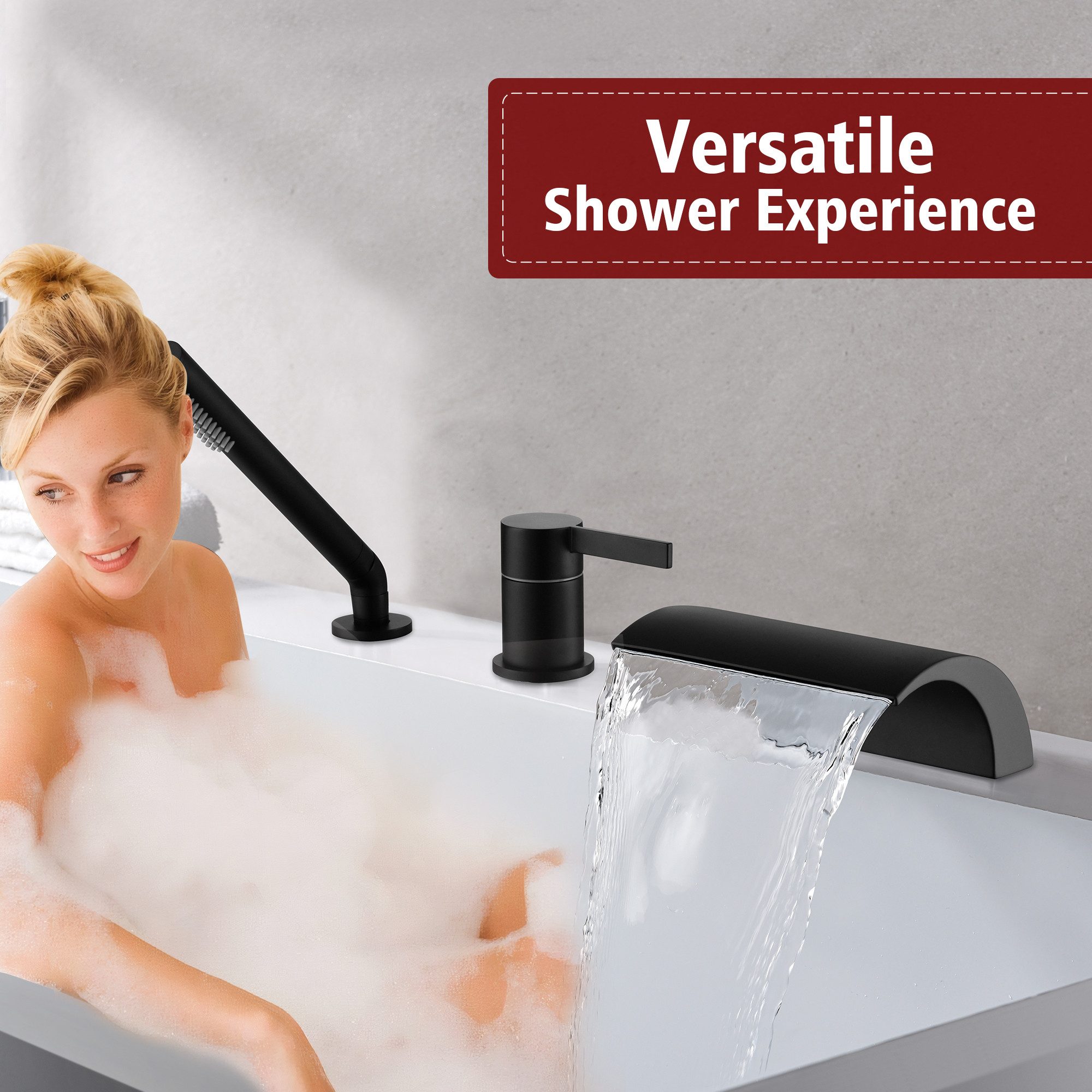 Sumerain Wannenarmatur Badewannenarmatur, Wasserfallauslauf und Handbrause, bleifrei.