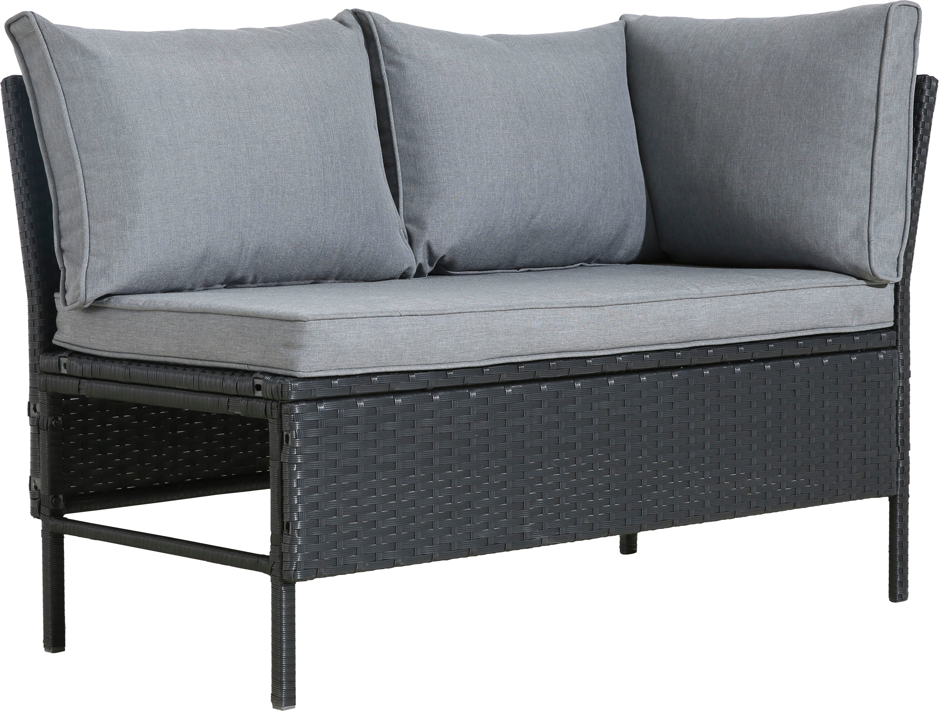 KONIFERA Gartenlounge-Set Manhatten, Gartenmöbel Set, (Set, 18-tlg., Ecklounge, Tisch 66x120x74 cm, 2 Hocker, inkl. Auflagen), Stahl/Polyrattan
