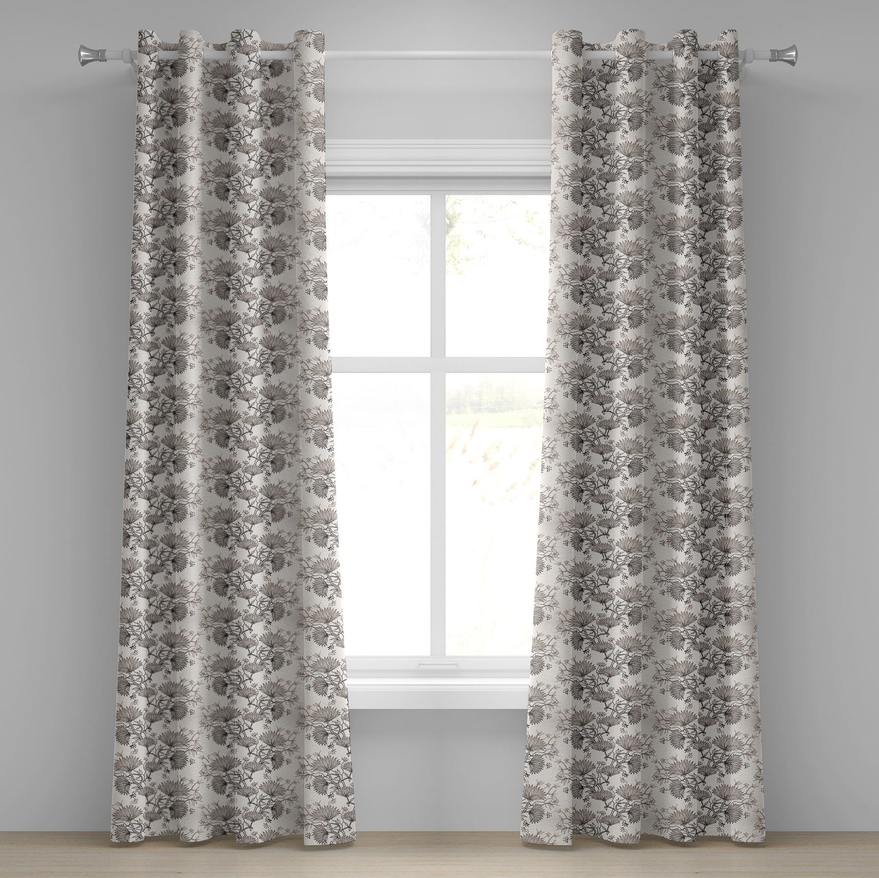 Gardine Dekorative 2-Panel-Fenstervorhänge für Schlafzimmer Wohnzimmer, Abakuhaus, Jahrgang Chrysanthemen Blumen