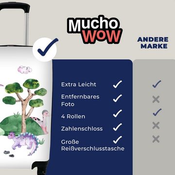 MuchoWow Handgepäckkoffer Kinderzimmer - Dinosaurier - Weiß - Jungen - Mädchen - Kinder, 4 Rollen, Reisetasche mit rollen, Handgepäck für Ferien, Trolley, Reisekoffer