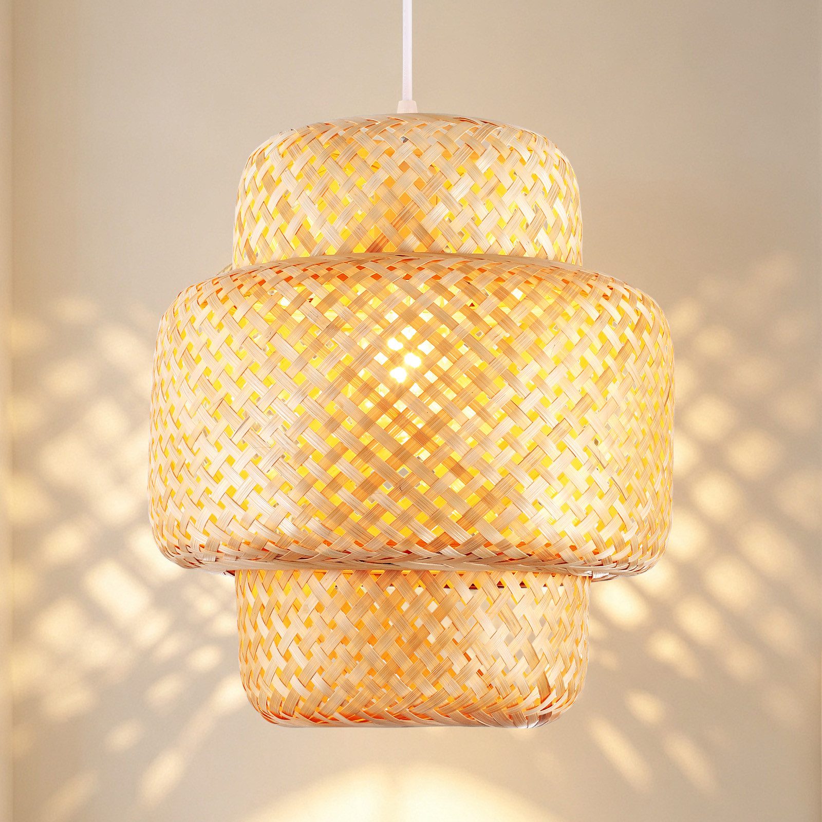 JDONG Pendelleuchte 30CM Pendelleuchte Boho lampe Lampenschirm Bambus E27, ohne Leuchtmittel, Rustic, Handgeflochtene Vintage schlafzimmerlampe,Beige, Beleuchtung Dekoration, für Wohnzimmer,Schlafzimmer,Küche,Esszimmer