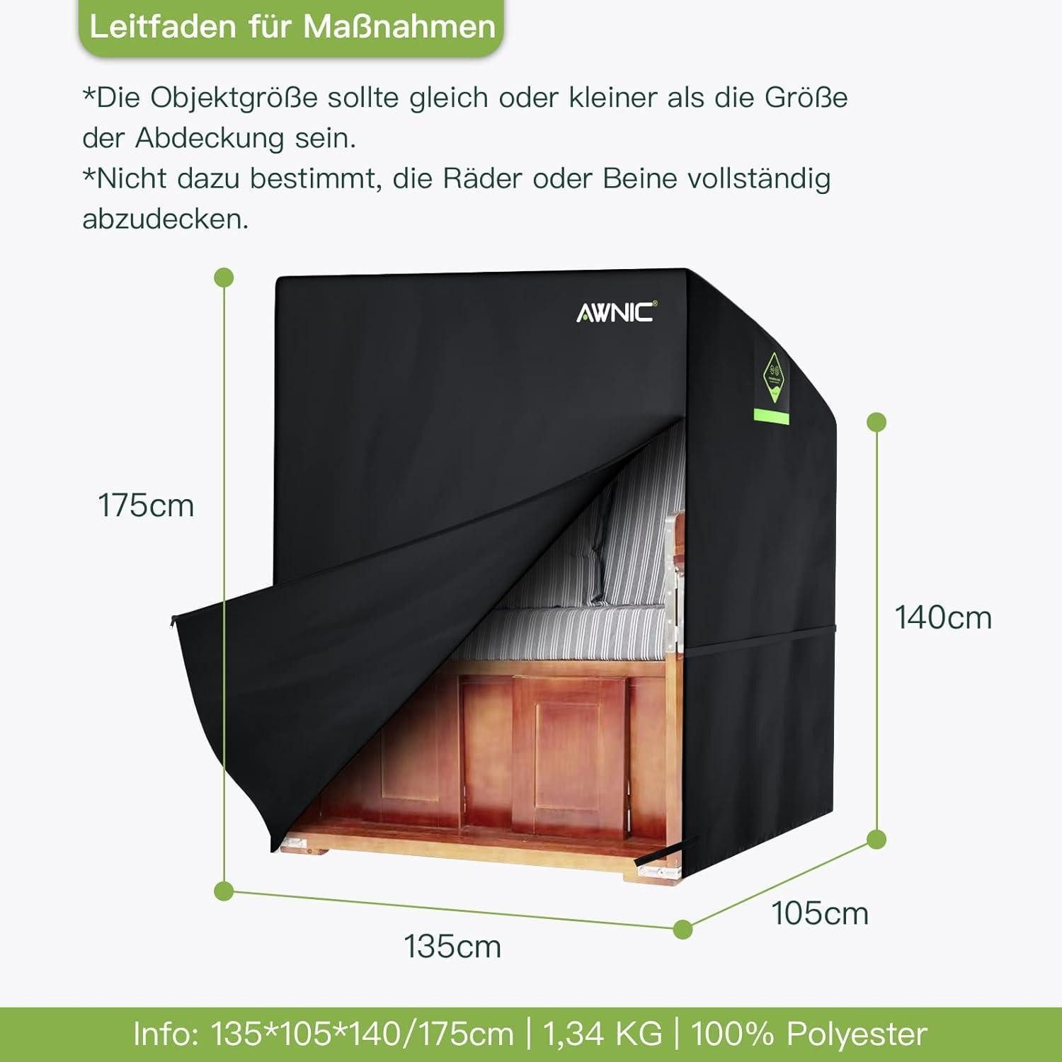 LuxusKollektion Strandkorb-Schutzhülle Strandkorbhülle Wasserdicht Winterfest L135×B105×H175 140cm mit 420D