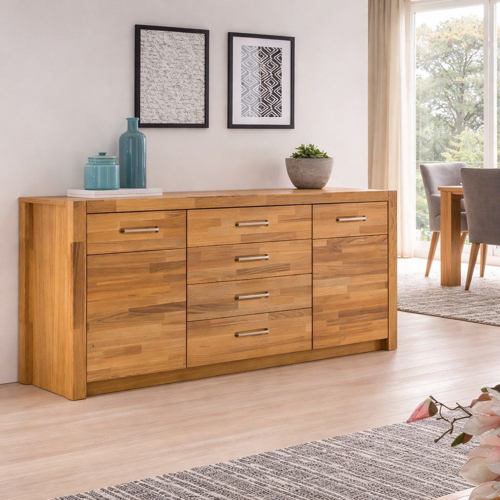 bv-vertrieb Anrichte Anrichte Sideboard Schubladenkommode Wandregal Wildeiche