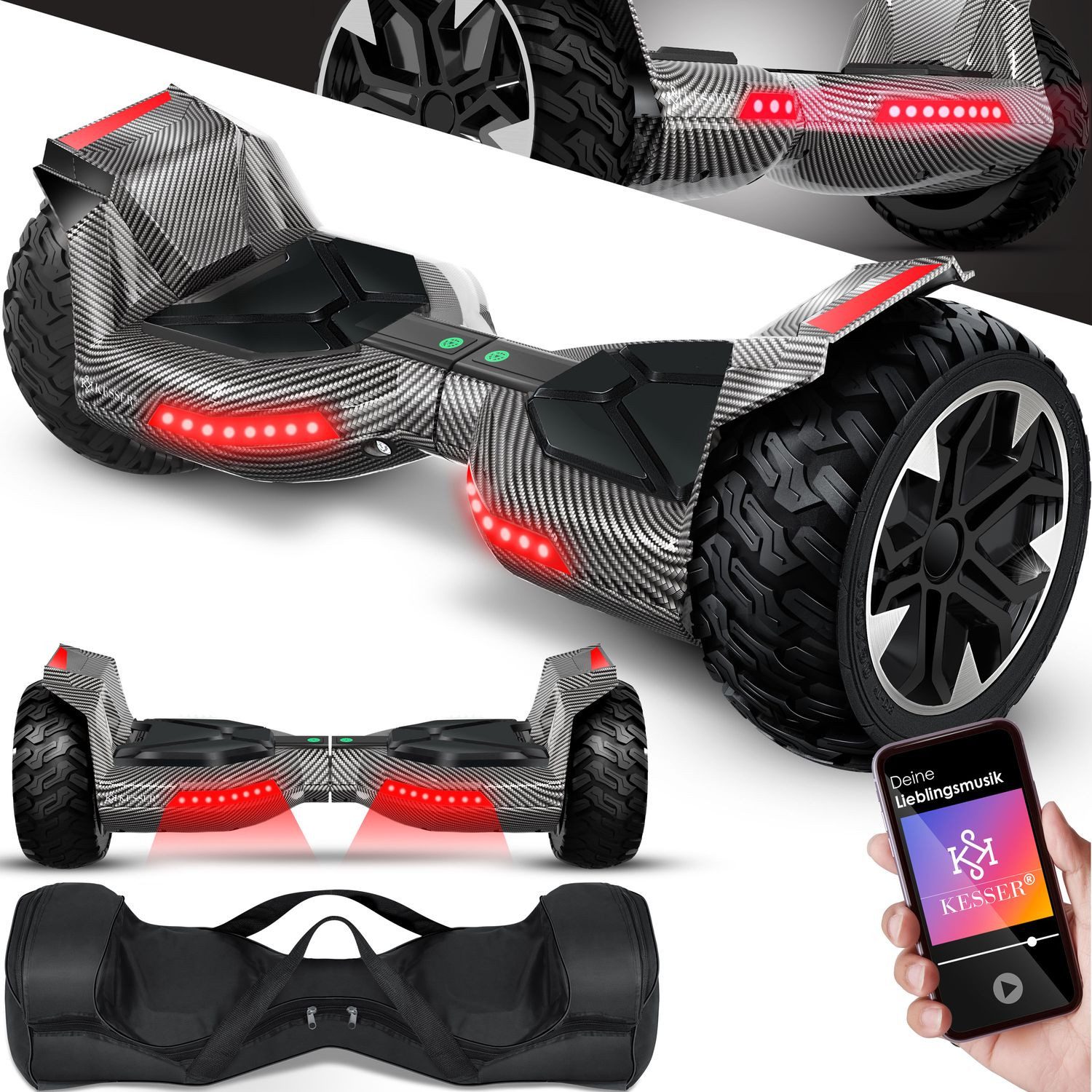 KESSER Balancetrainer, Hoverboard 8,5 Zoll 800 mit Bluetooth Lautsprecher, LED Licht