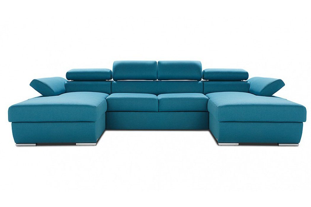 Europe Made Blau JVmoebel Stoff U-Form Couch, Ecksofa Wohnlandschaft Bettfunktion in Ecksofa
