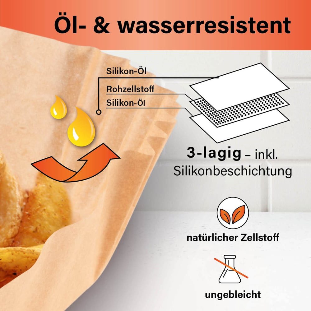 GOURMETmaxx Backpapier Backpapier mit Antihaftbesachichtung, Airfryer Heißluftfritteuse Einwegschalen Baking Paper 200 Stück