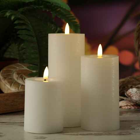 MARELIDA LED-Kerze LED Kerzenset LINA Rustik Optik Echtwachs 3 Größen Timer weiß 3er Set (3-tlg)