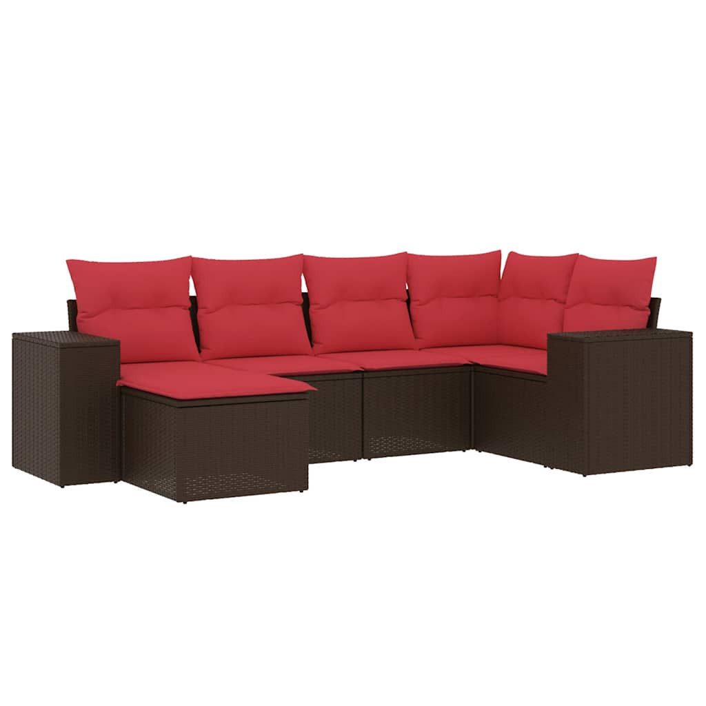 vidaXL Gartenlounge-Set 6-teiliges Gartensofa-Set mit Kissen, braun, Polyrattan, (1-tlg)
