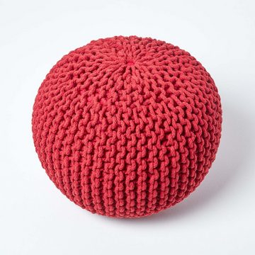 Homescapes Pouf Runder Strickpouf 100% Baumwolle, rot