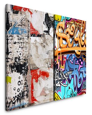 Sinus Art Leinwandbild 2 Bilder je 60x90cm Streetart Graffiti Grungy Bunt Jugendzimmer Wand Wall