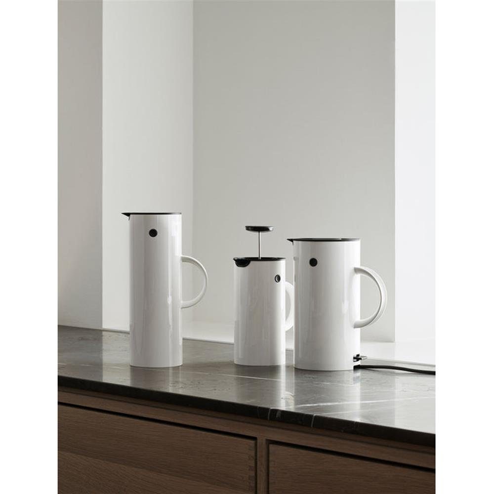 Stelton Isolierkanne EM77, 1 l, Weiß, mit Glaseinsatz, Kippverschluss und Schraubdeckel