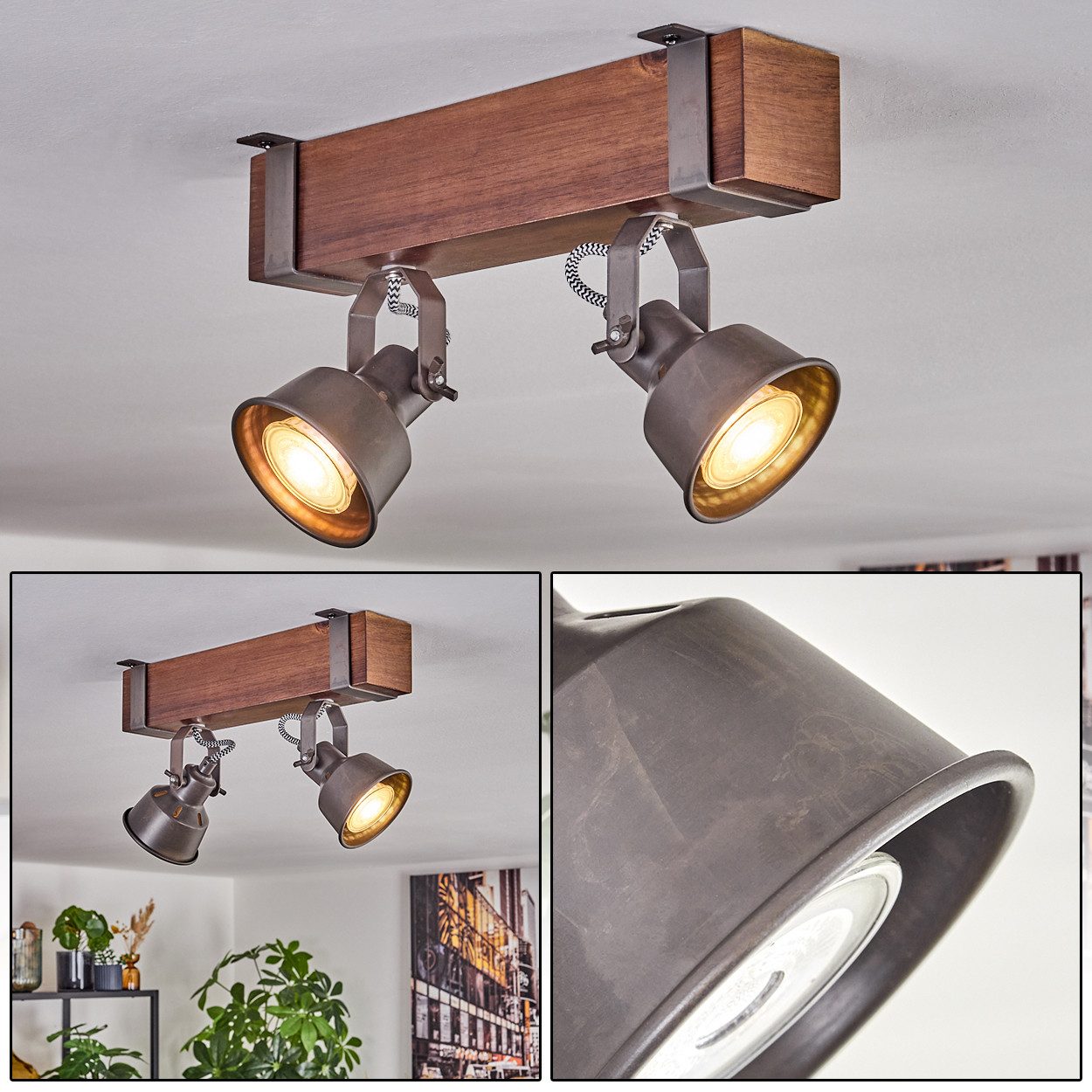 hofstein Deckenleuchte Deckenlampe verstellbar aus Metall/Holz in Grau/Dunk günstig online kaufen