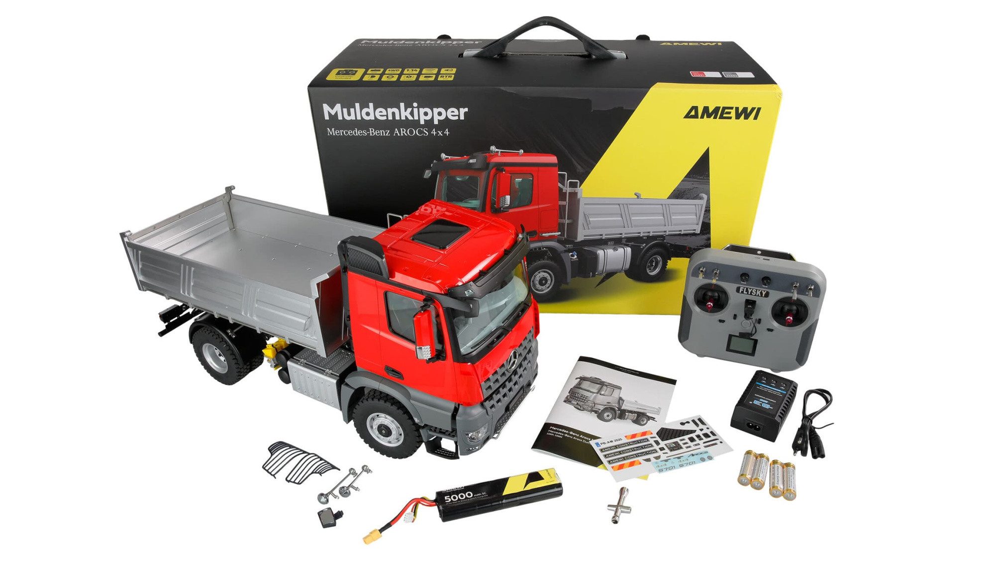Amewi RC-LKW Mercedes Arocs Muldenkipper 1:14 RTR 4WD mit Kippmulde, Sound Rot
