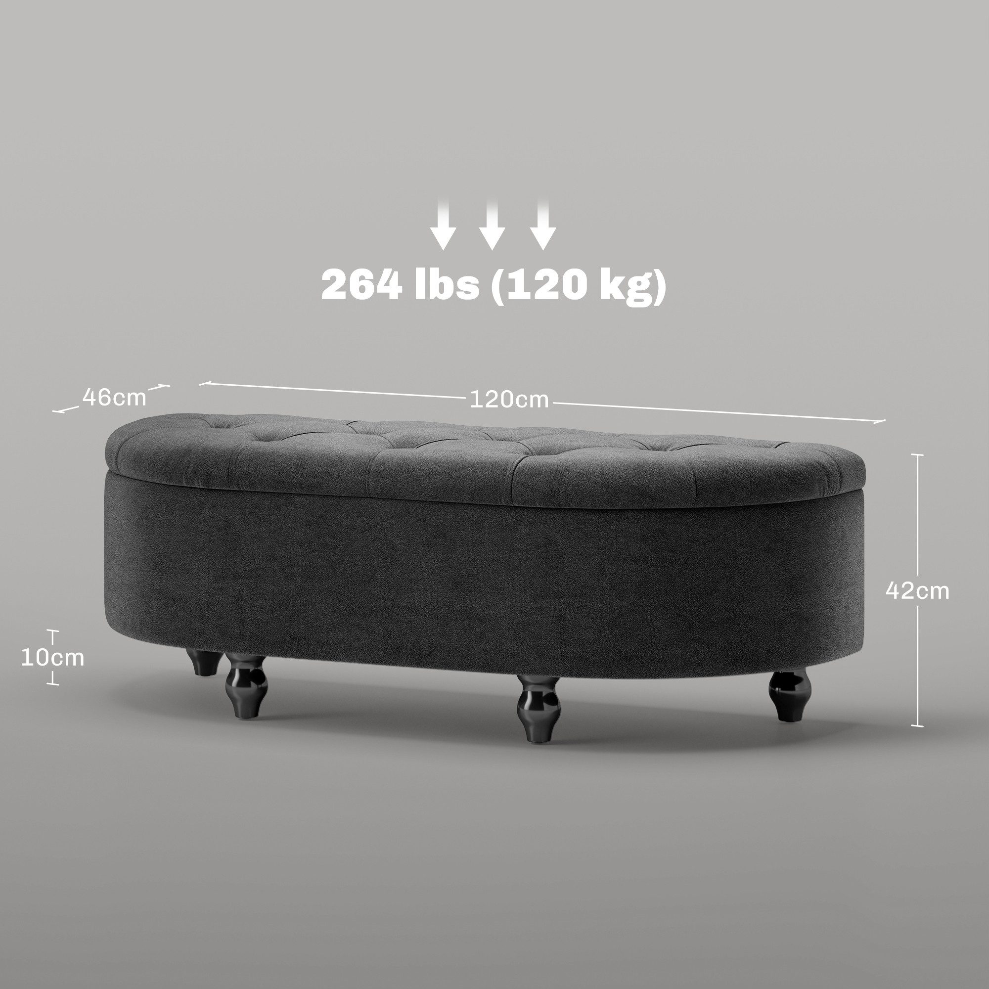 HOMCOM Sitzbank mit geöffnetem Deckel, Velvet-Touch (Bank, 1-St., Hocker), für Wohnzimmer, Dunkelgrau