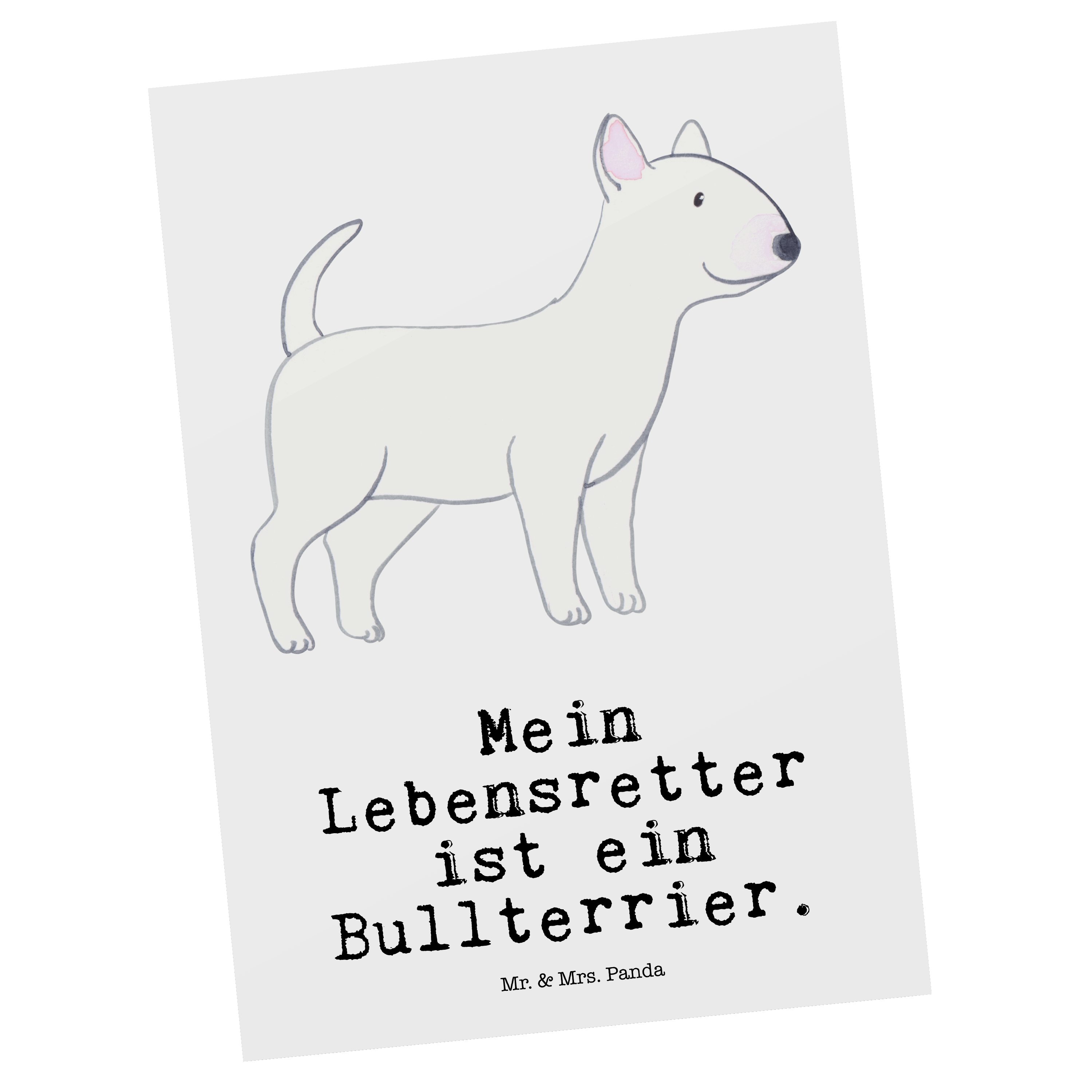 Mr. & Mrs. Panda Postkarte Bullterrier Lebensretter - Weiß - Geschenk, Hund, Geschenkkarte, Hund