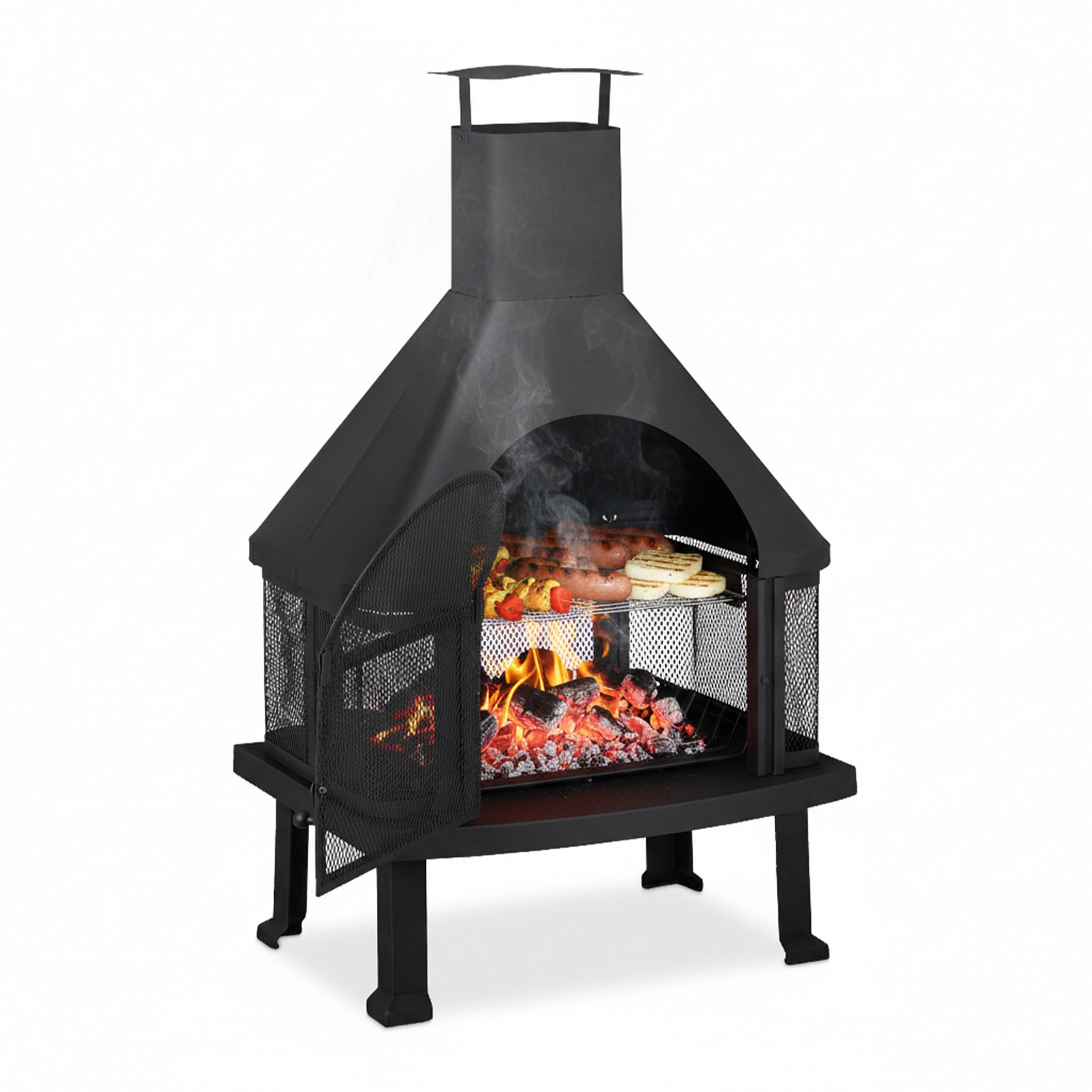 relaxdays Grillkamin Terrassenofen mit Grill