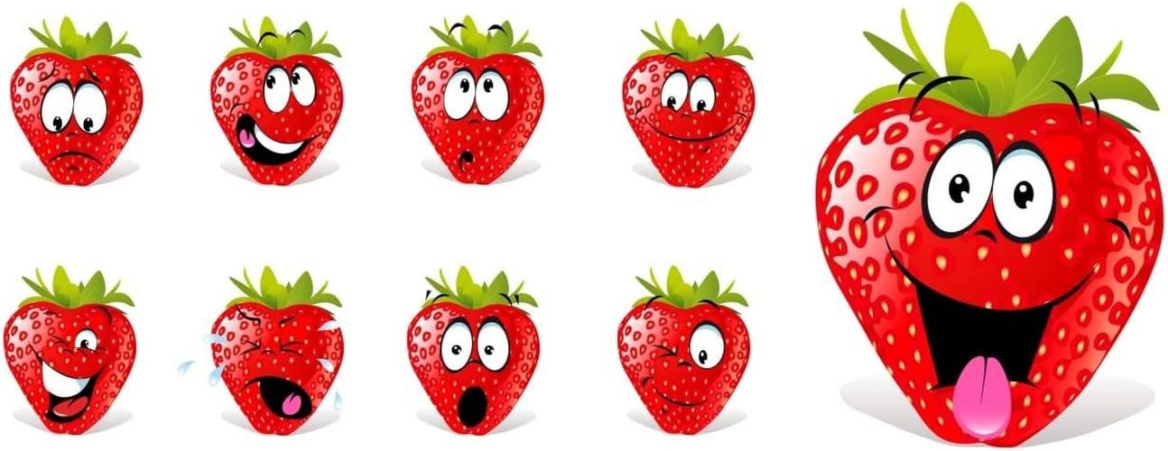 LYSCO Aufkleber 9 versch. Folienaufkleber Erdbeeren mit Gesichtern Mimik Emotionen, (in verschiedenen Motiven und Größen erhältlich, 9tlg), langanhaltend, leicht ablösbar, permanent klebend, wetterfest