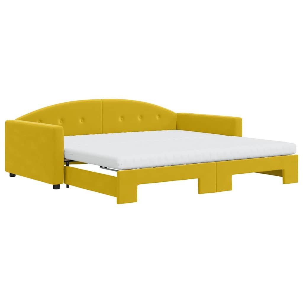 vidaXL Bett Tagesbett Ausziehbar mit Matratzen Gelb 100x200 cm Samt