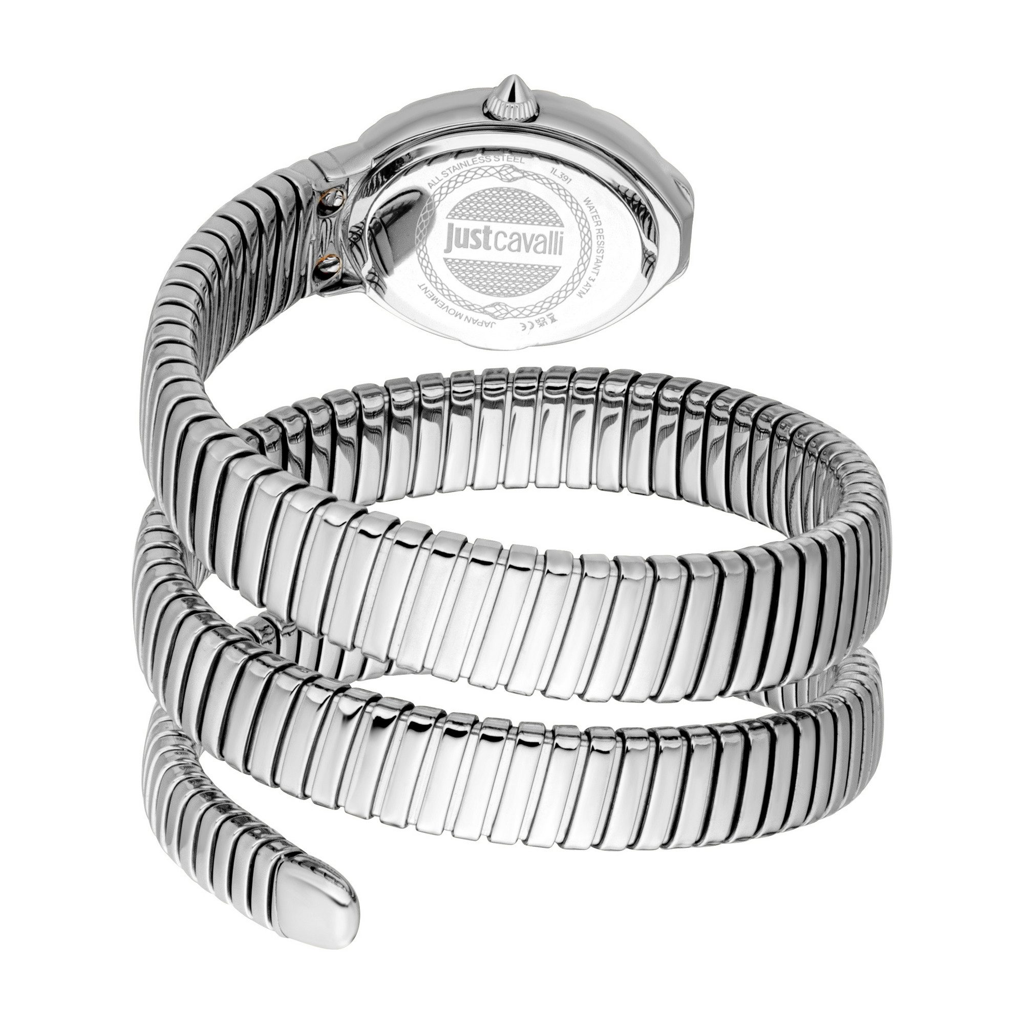 Just Cavalli Time Quarzuhr Signature Snake JC1L391M0015, Armbanduhr, Damenuhr, Edelstahlarmband, analog, Kristallsteine