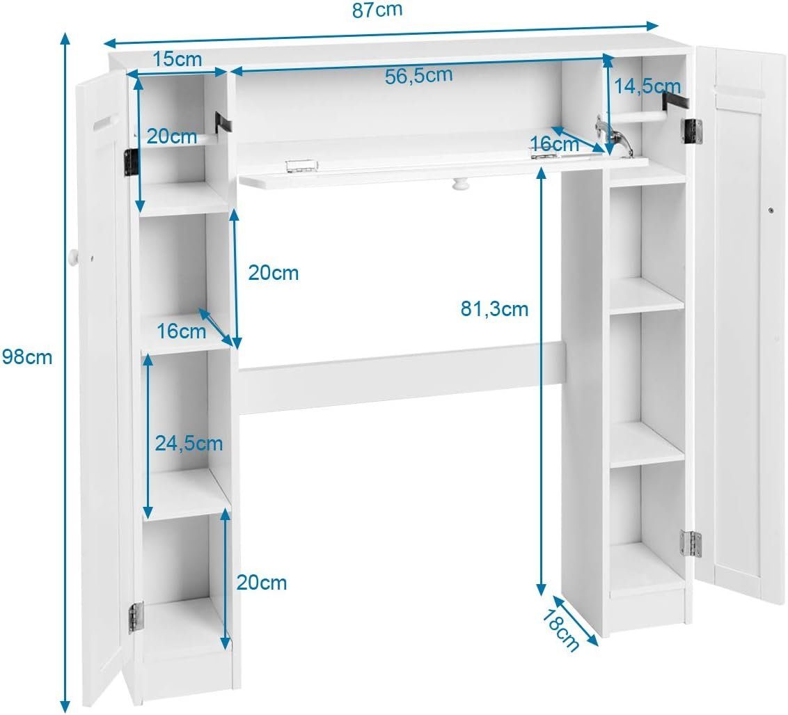 18 x Fächerschrank 98 x KOMFOTTEU 87 Toilettenregal cm, Weiß