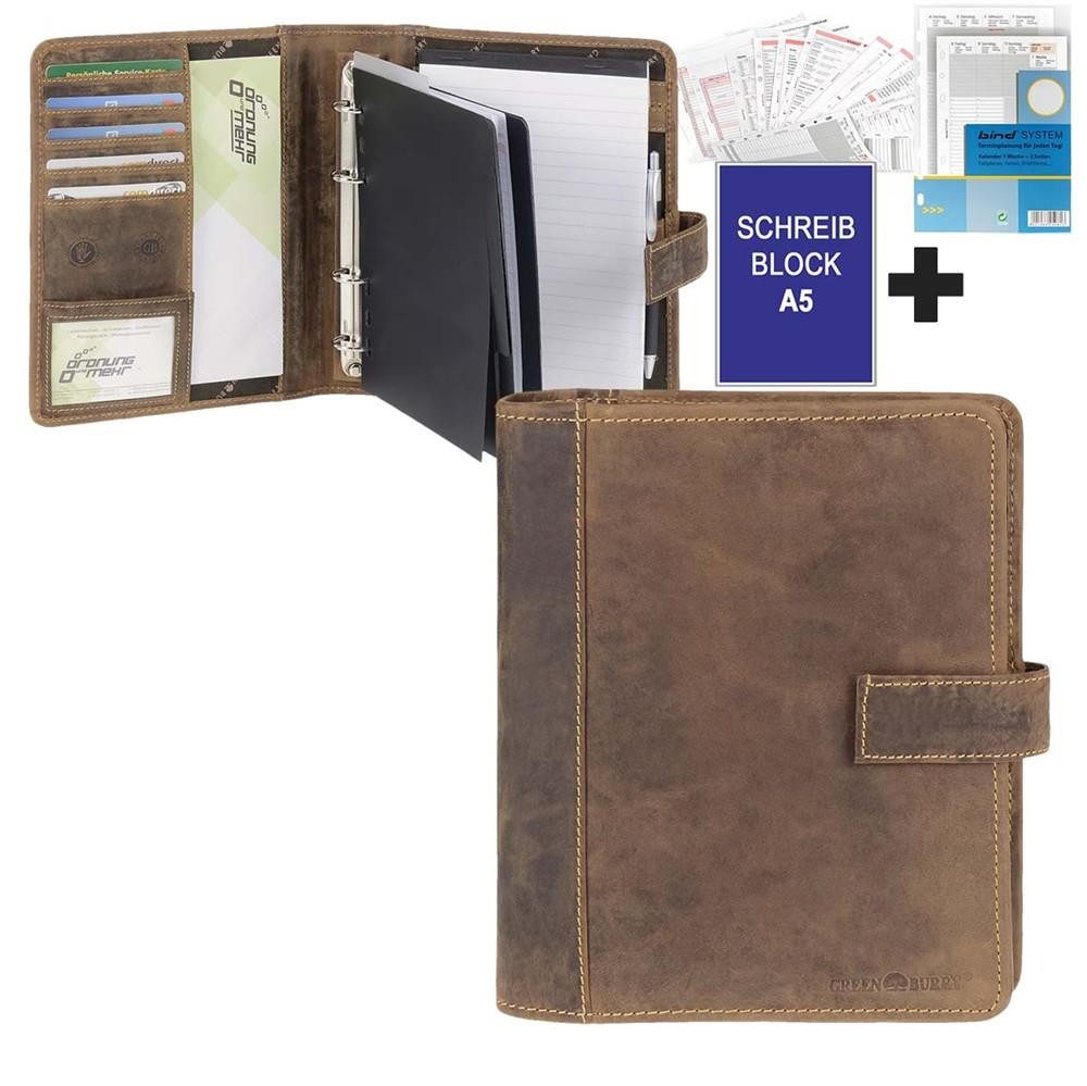 Greenburry Terminplaner "Vintage" Leder Terminkalender A5 (22x25cm) antik braun, mit Systemeinlage und Kalender 2025