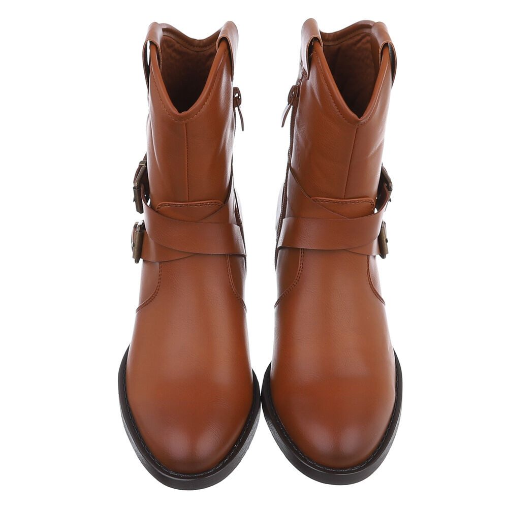 Ital-Design Damen Bikerschuhe Biker Westernstiefelette (87740321) Blockabsatz Stiefeletten in Camel – Bild 4 von 5