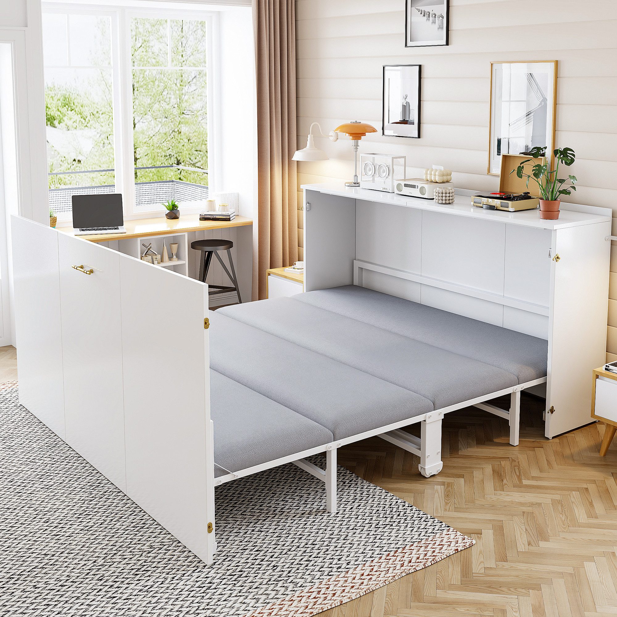 Klappbett Platzsparendes Gästebett, Ausziehbarer Schrankbettrahmen