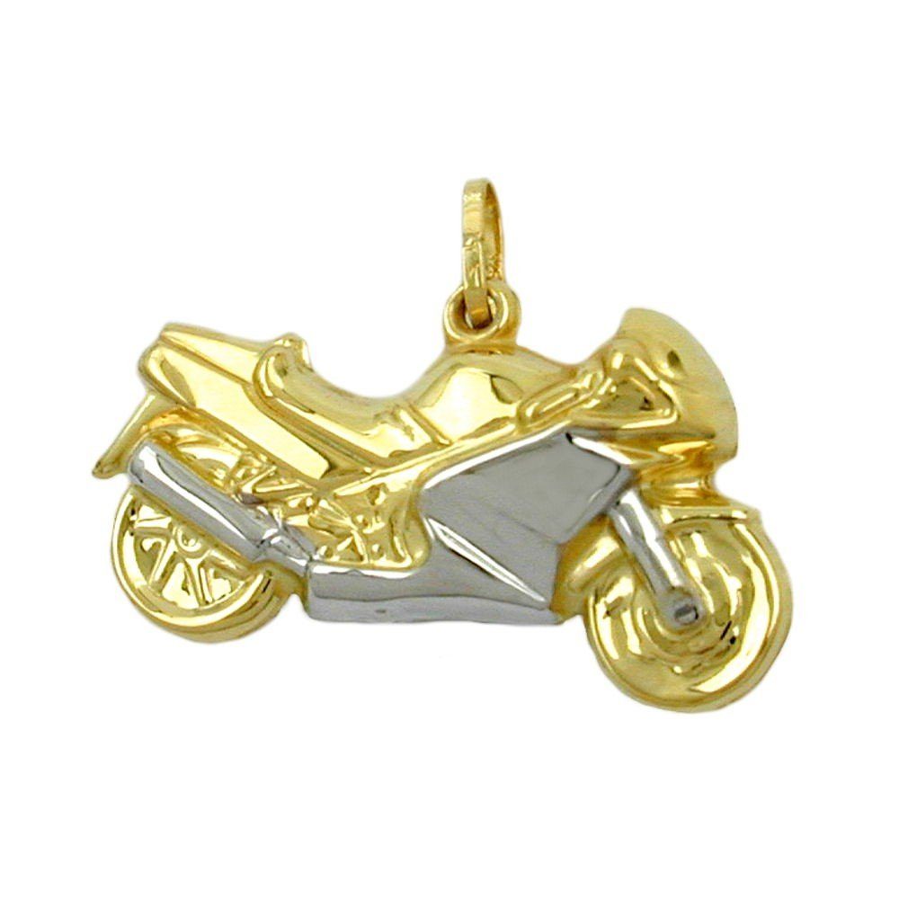 unbespielt Kettenanhänger Kettenanhänger Anhänger 28 mm Motorrad bicolor 375 Gold 9 Karat inklusive Schmuckbox, Goldschmuck für Damen und Herren