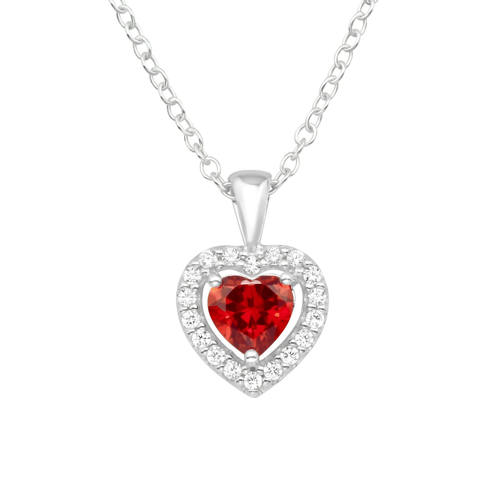 Ketten-Set Kette Kristall-Herz Silber/Rot aus 925 Silber Damen