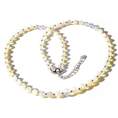 Bella Carina Perlenkette Kette mit echtem Opal facettiert runde Perlen 4 - 6,5 mm, echter Edel Opal aus Äthiopien