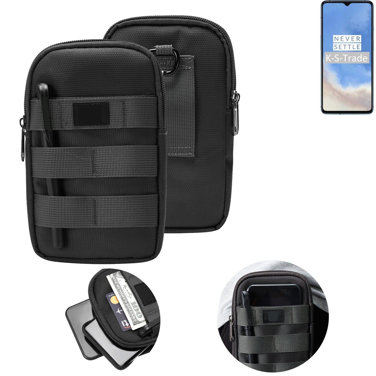 K-S-Trade Handyhülle für OnePlus 7T, Holster Gürtel Tasche Handy Tasche Schutz Hülle dunkel-grau viele