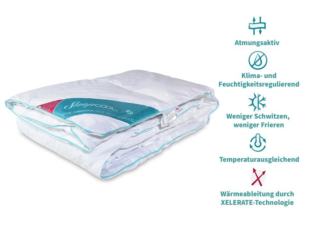 SleepCOOL Kunstfaserbettdecke Temperaturregulierende Bettdecke, Leichte Schlafdecke, Nicht schwitzen, Füllung: 50% TENCEL® (Lyocell), 50% Polyester., Atmungsaktive Bettdecke mit passiver Temperaturregulierung